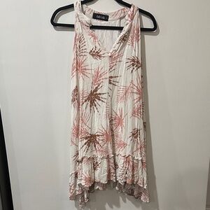 fab'rik Pink and White Leaf Print Dress- Costal, Light Academia